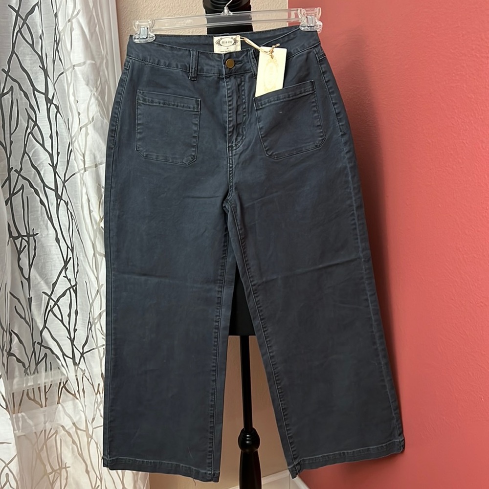 NEW Joyfolie Avina Wide Leg Cropped Pants Indigo - Picture 3 of 10